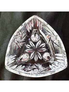 VTG Hazel Atlas Triangular Crystal Candy Bowl Footed Pinwheel Design 4.5 inch